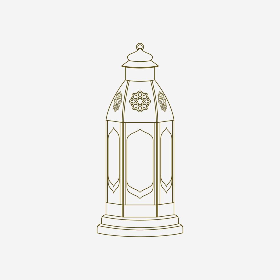 Editable Isolated Standing Arabian Lantern Vector Illustration in Outline Style for Islamic Occasional Theme Purposes Such as Ramadan and Eid Also Arab Culture Design Needs