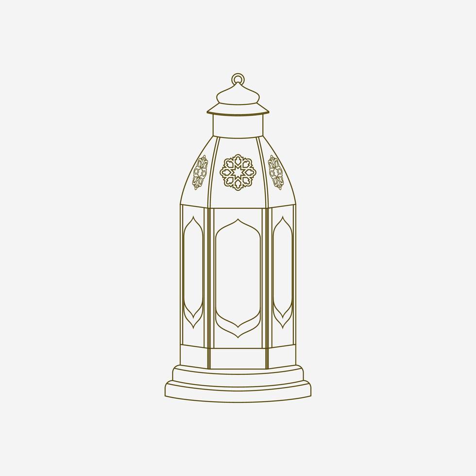 Editable Isolated Standing Arabian Lantern Vector Illustration in Outline Style for Islamic Occasional Theme Purposes Such as Ramadan and Eid Also Arab Culture Design Needs