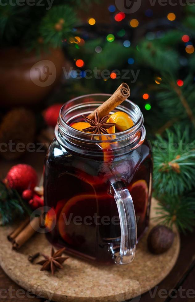 Christmas mulled wine and spices. Christmas background. photo