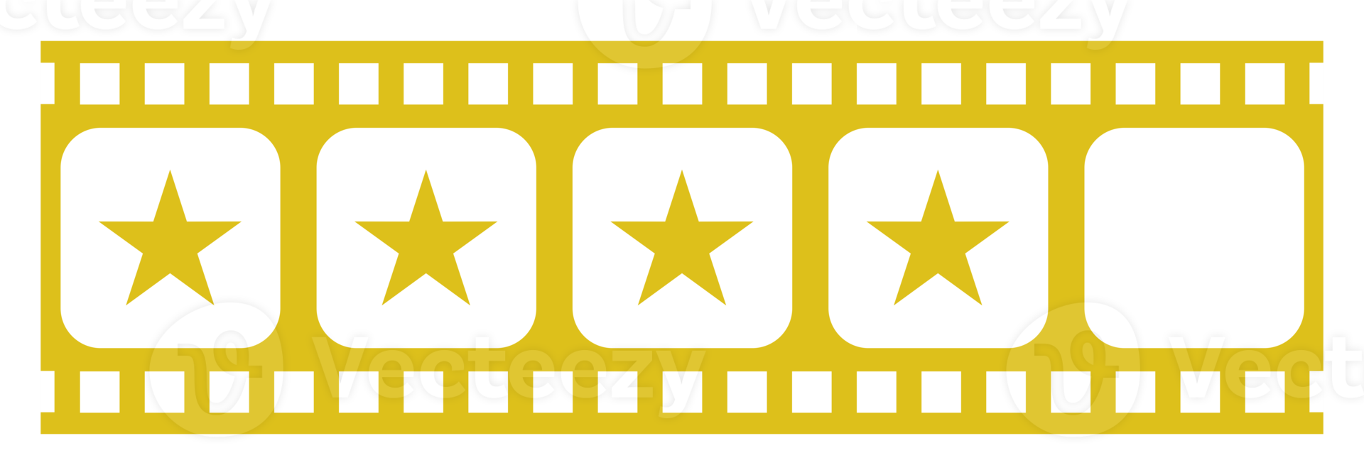 Visual of the Five 5 Star Sign in the Film Stripe Silhouette. Star Rating Icon Symbol for Film or Movie Review, Pictogram, Apps, Website or Graphic Design Element. Rating 4 Star. Format PNG