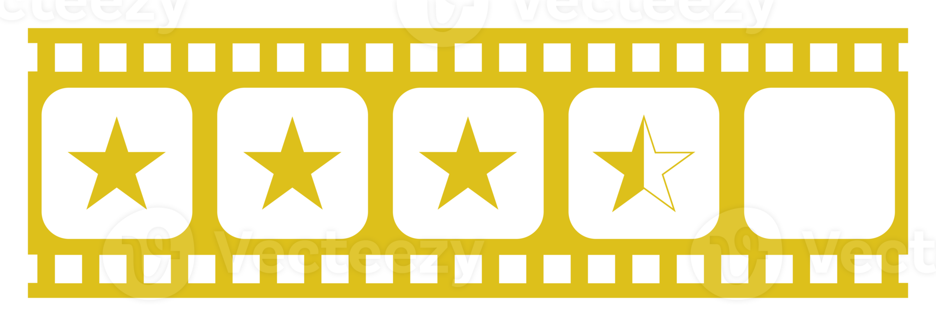 Visual of the Five 5 Star Sign in the Film Stripe Silhouette. Star Rating Icon Symbol for Film or Movie Review, Pictogram, Apps, Website or Graphic Design Element. Rating 3,5 Star. Format PNG