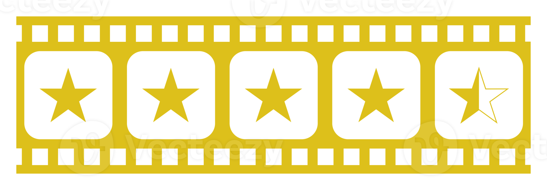 Visual of the Five 5 Star Sign in the Film Stripe Silhouette. Star Rating Icon Symbol for Film or Movie Review, Pictogram, Apps, Website or Graphic Design Element. Rating 4,5 Star. Format PNG