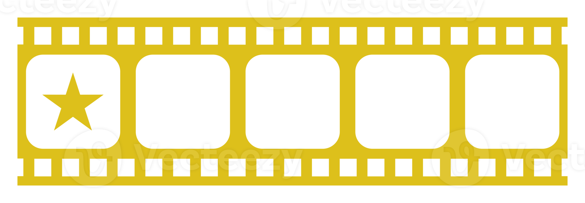 Bild der fünf 5-Sterne-Zeichen in der Filmstreifen-Silhouette. Sternbewertungssymbol für Film- oder Filmkritik, Piktogramm, Apps, Website oder Grafikdesignelement. Bewertung 1 Stern. PNG-Format png