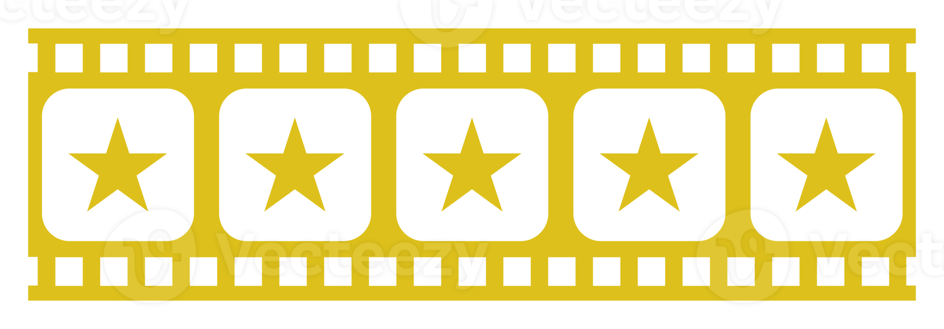 Visual of the Five 5 Star Sign in the Film Stripe Silhouette. Star Rating Icon Symbol for Film or Movie Review, Pictogram, Apps, Website or Graphic Design Element. Rating 5 Star. Format PNG
