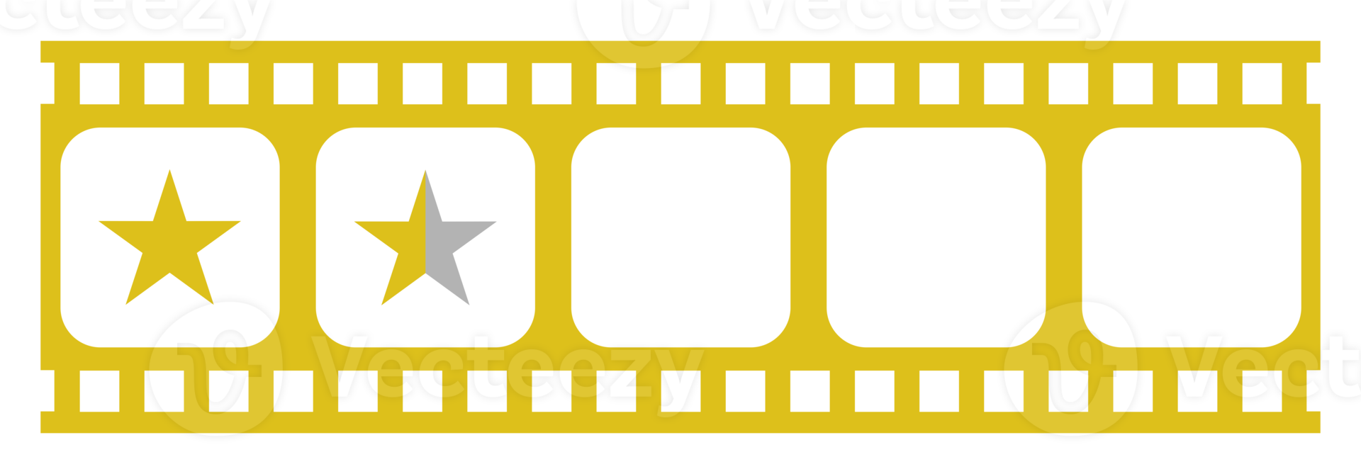 Visual of the Five 5 Star Sign in the Film Stripe Silhouette. Star Rating Icon Symbol for Film or Movie Review, Pictogram, Apps, Website or Graphic Design Element. Rating 1,5 Star. Format PNG