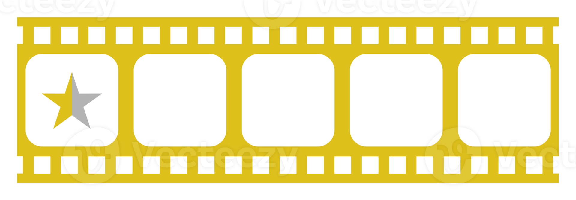 Visual of the Five 5 Star Sign in the Film Stripe Silhouette. Star Rating Icon Symbol for Film or Movie Review, Pictogram, Apps, Website or Graphic Design Element. Rating 0,5 Star. Format PNG