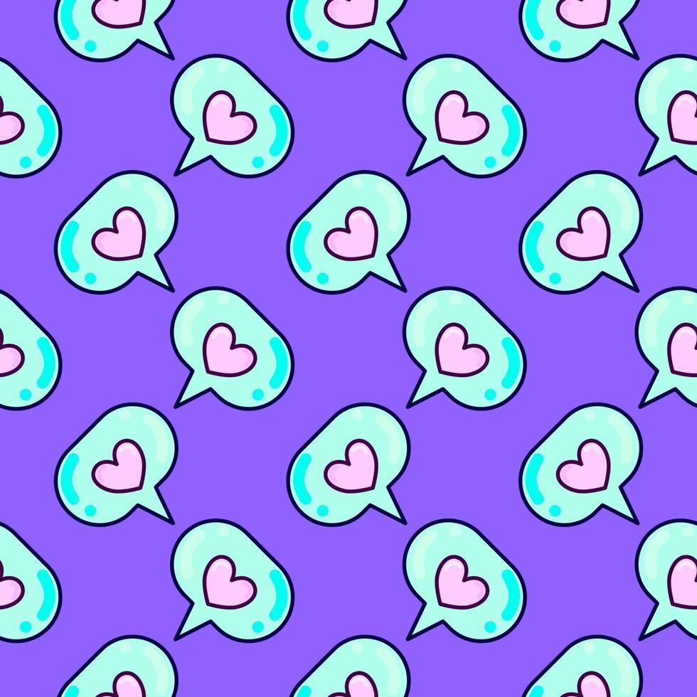 Heart in a bubble, seamless pattern on purple background. vector