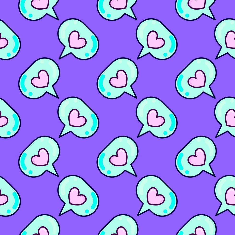 Heart in a bubble, seamless pattern on purple background. vector