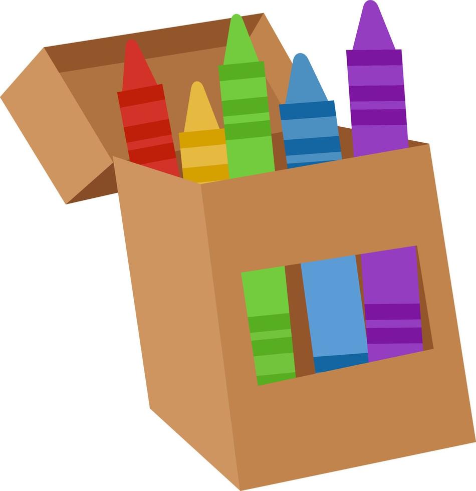 Box with crayons, illustration, vector on white background.