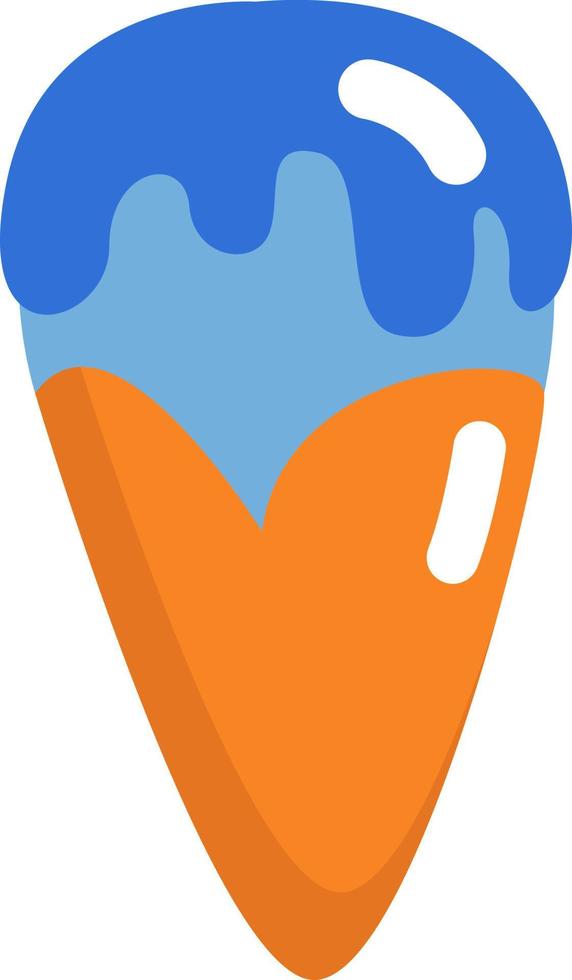 Sweet blue ice cream in cone, illustration, vector on a white background.