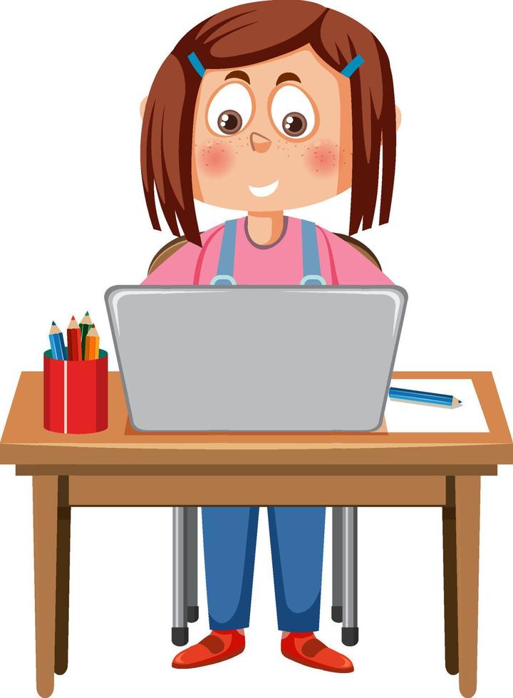 A girl sitting in front of laptop vector