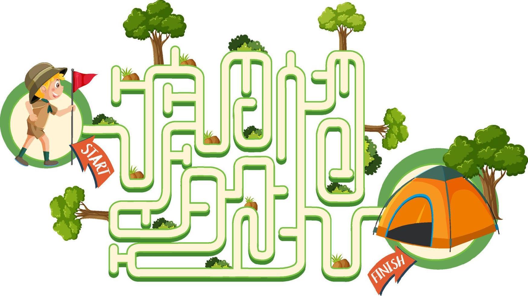 Maze game template in camping theme for kids vector