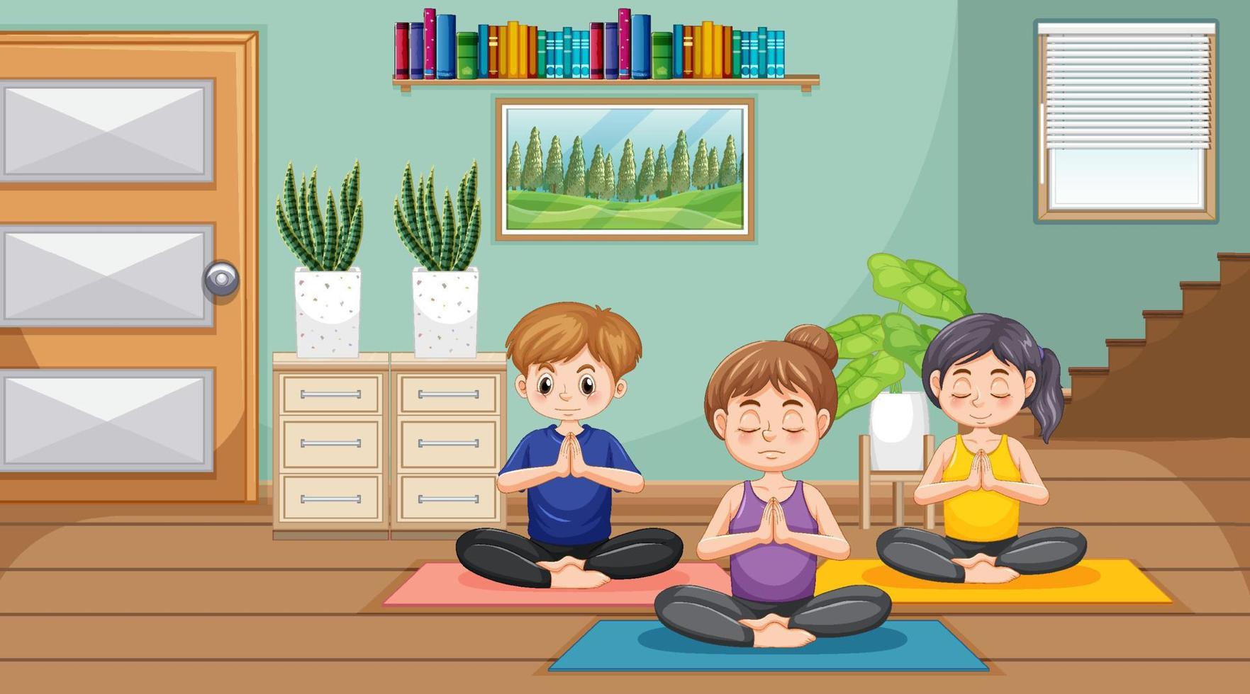 People practicing yoga exercise and meditation vector