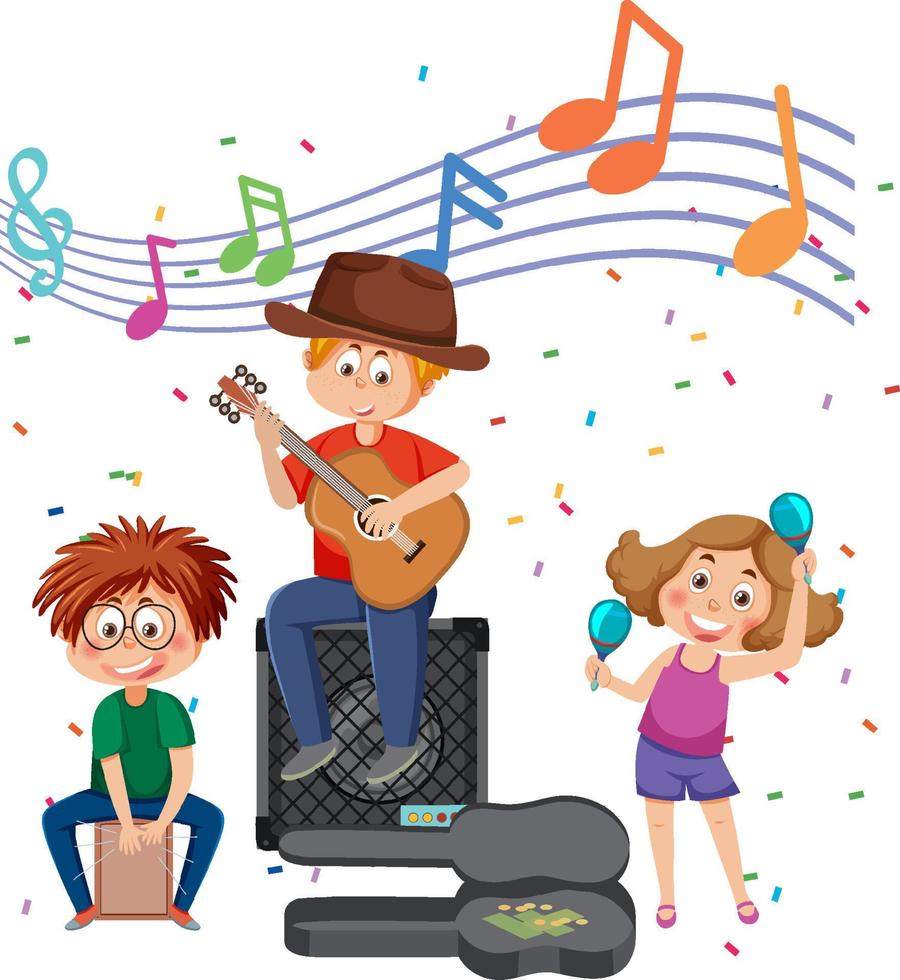 niños tocando instrumentos musicales vector