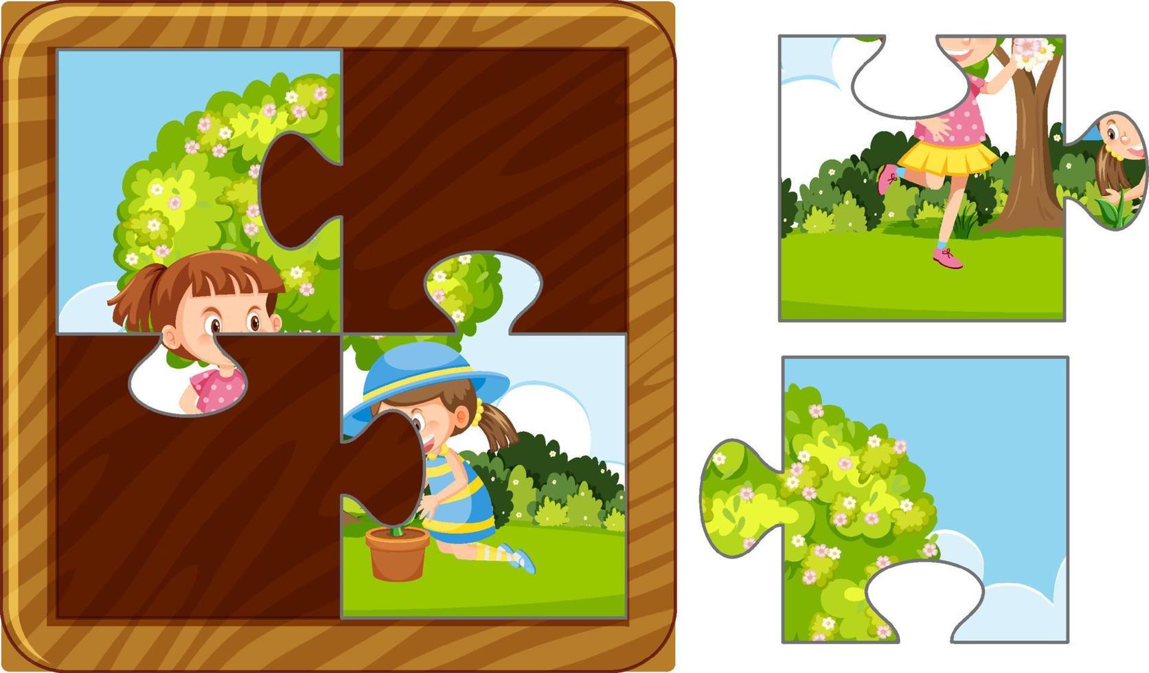 Cute children photo jigsaw puzzle game template 13484334 Vector Art at