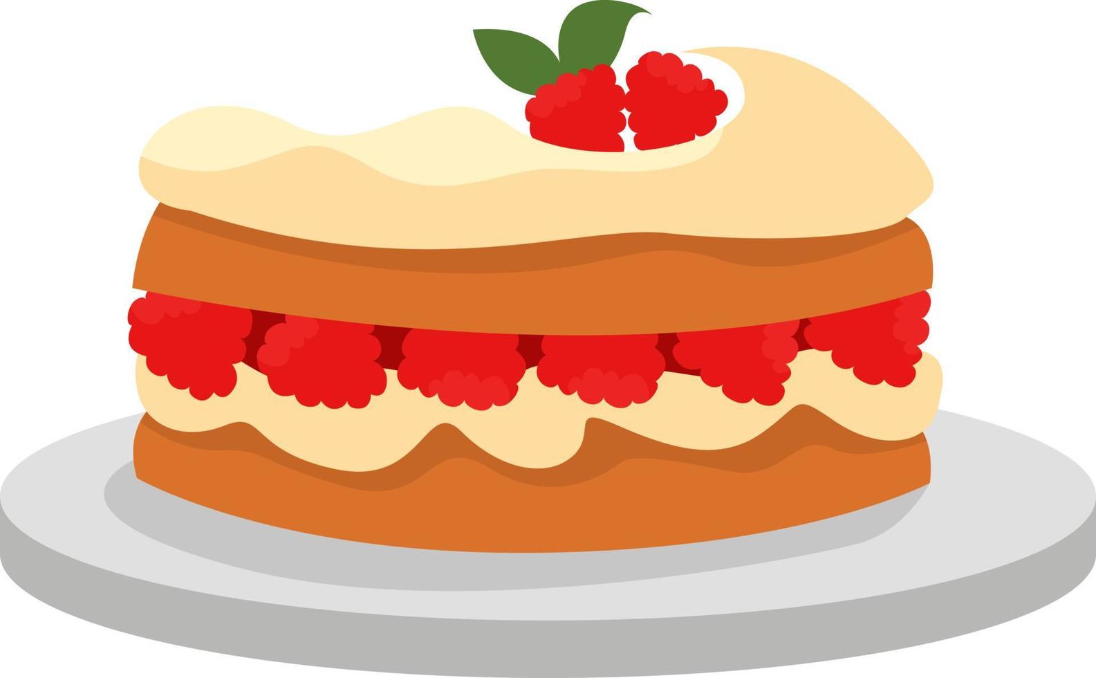 pastel con ilustración de frambuesas, vector sobre fondo blanco