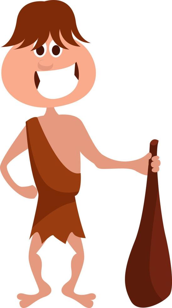 Caveman with bat, illustration, vector on white background