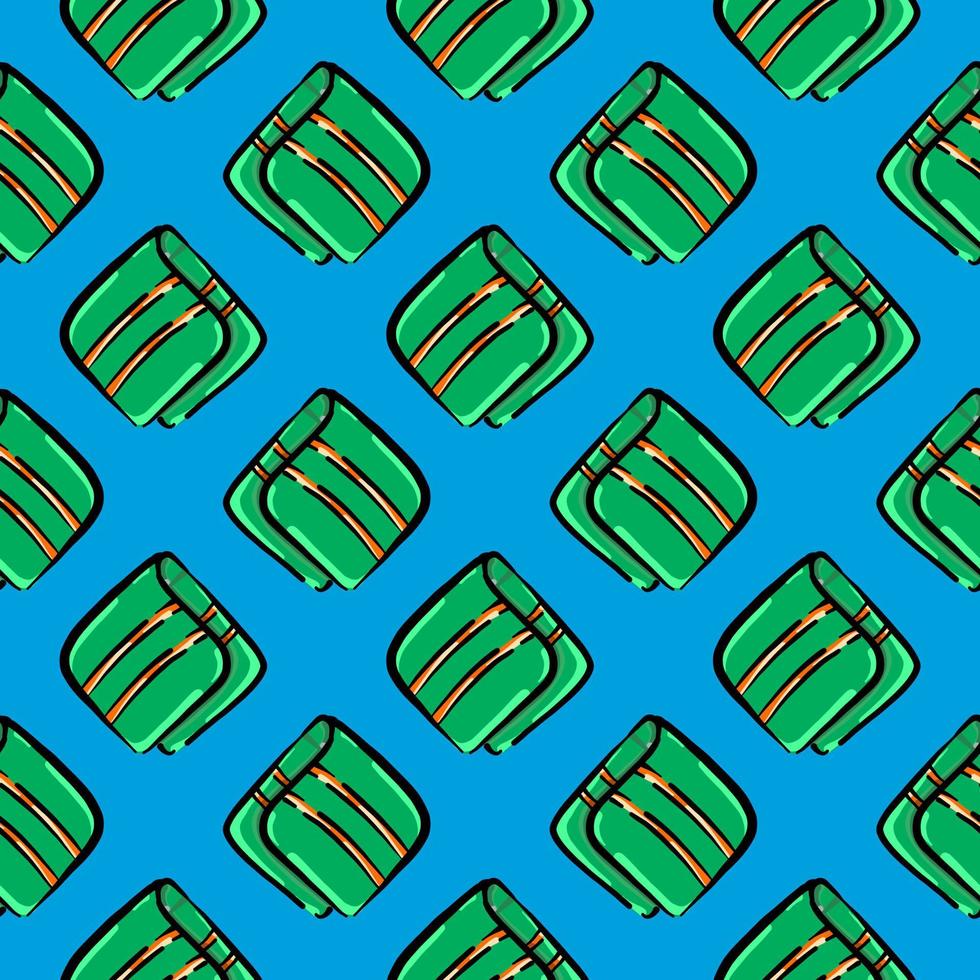 Green wallet with stripes ,seamless pattern on blue background. vector