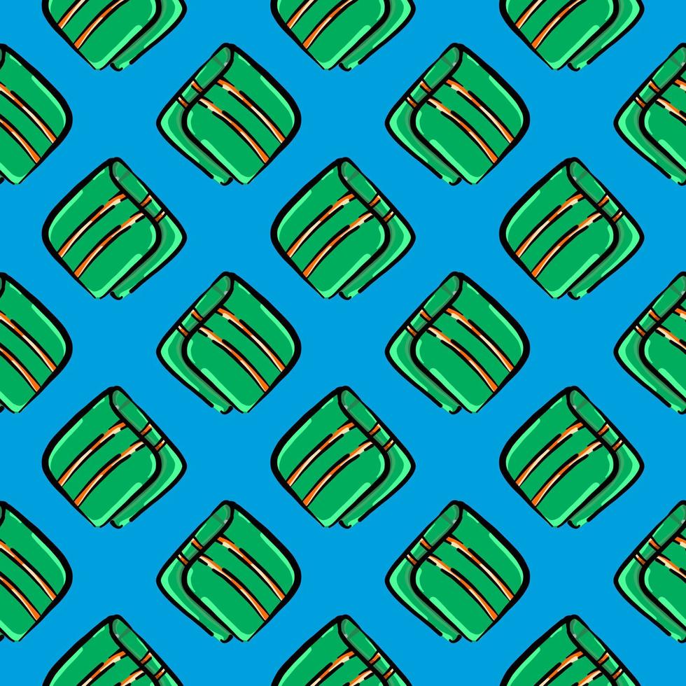 Green wallet with stripes ,seamless pattern on blue background. vector