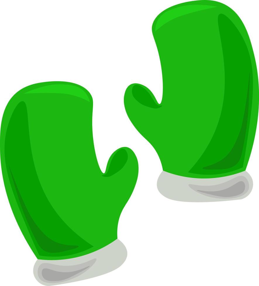 Green mittens, illustration, vector on white background.