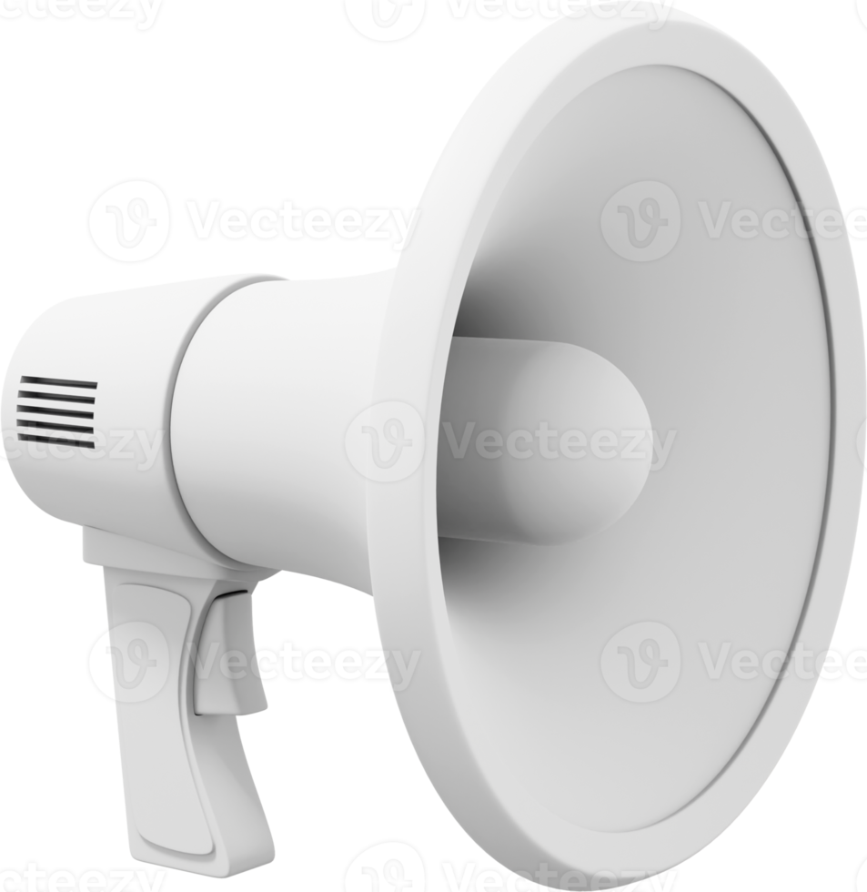 Megaphone realistic white. PNG icon on a transparent background. 3D rendering.