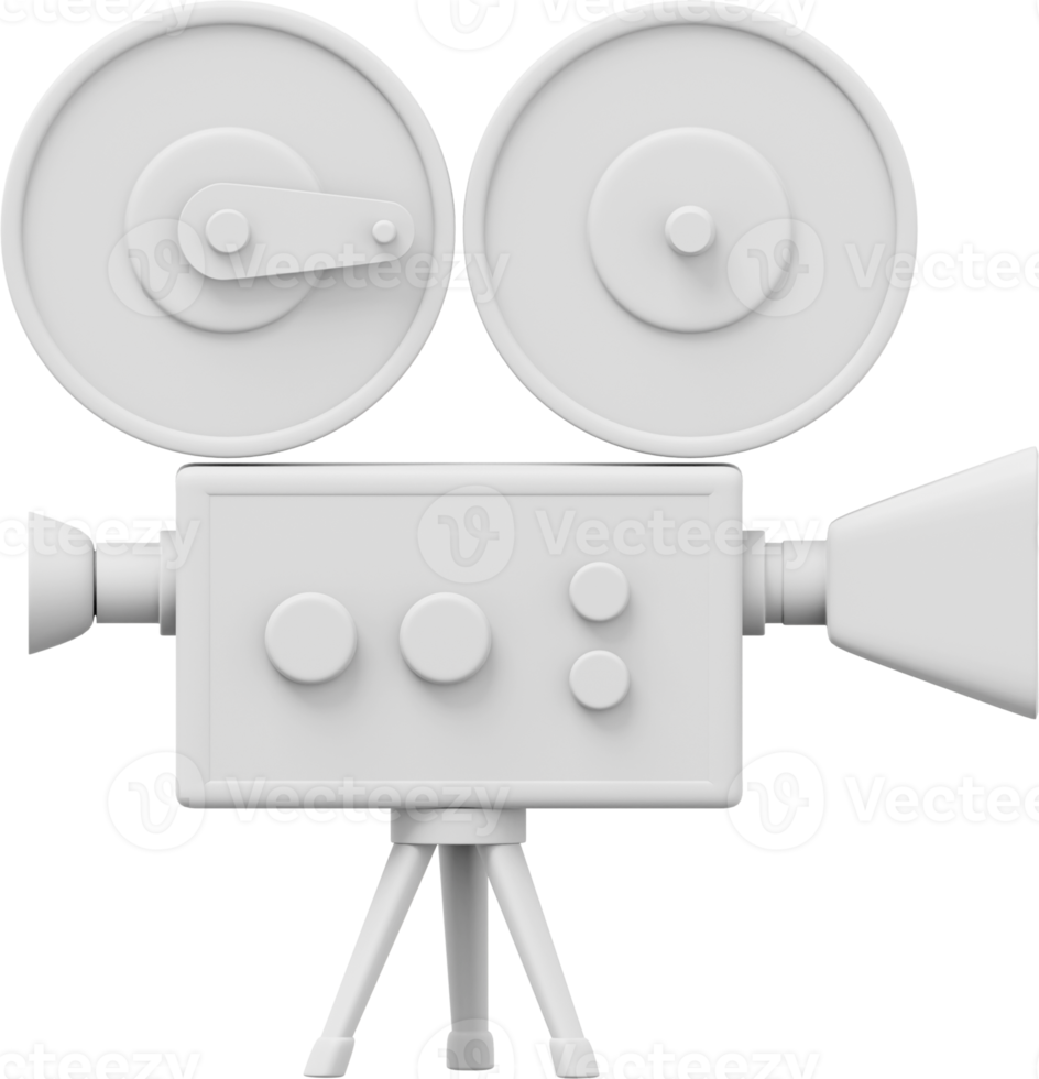 Vintage white cartoon style movie camera. Funny retro video camera. 3D rendering. PNG icon on transparent background