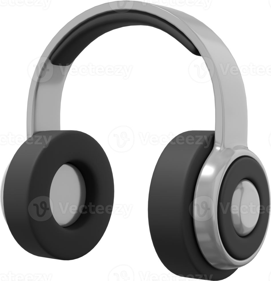 Wireless headphones side view. Gray PNG icon on a transparent background. 3D rendering.