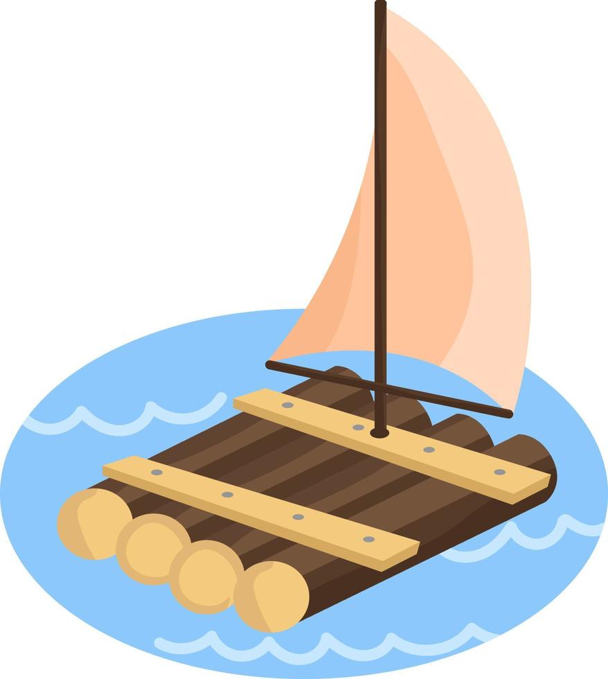 balsa en el agua, ilustración, vector sobre fondo blanco