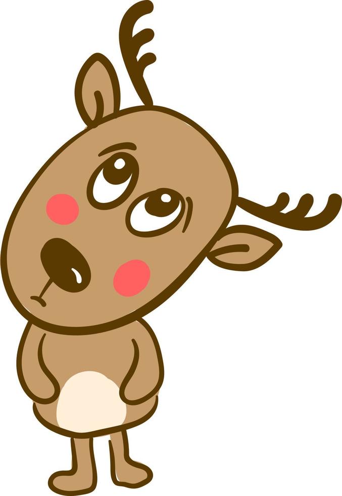 Sad deer, illustration, vector on white background.