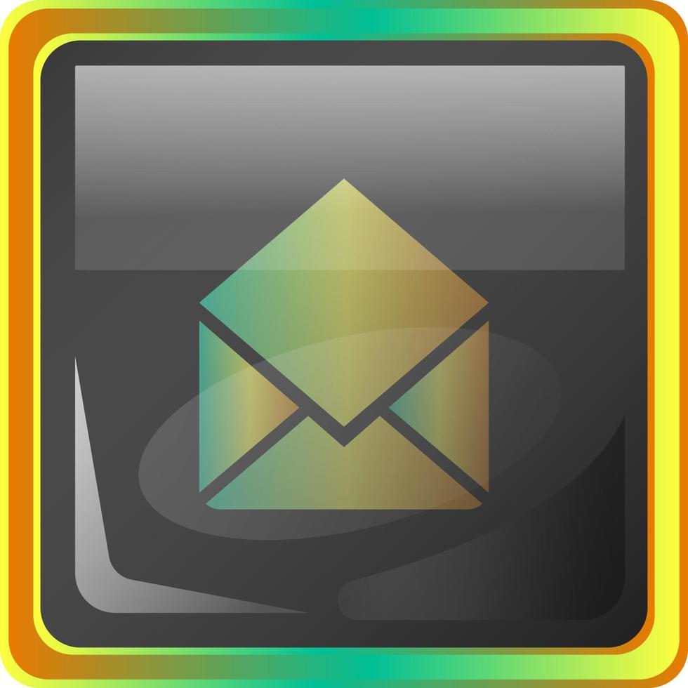 Open message grey square vector icon illustration with yellow and green details on white background