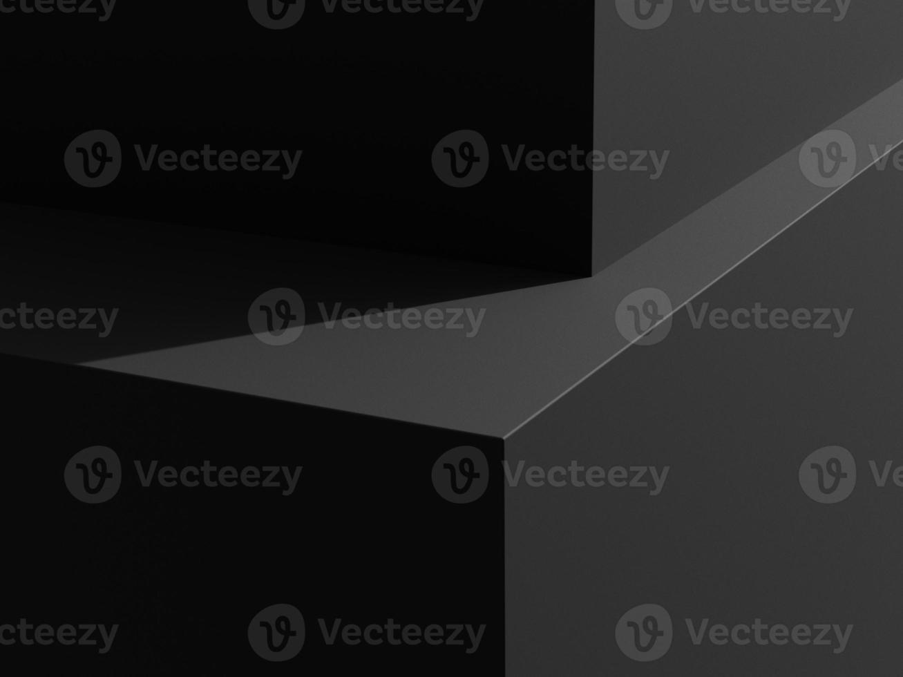 Empty minimal black platform podium or pedestal for product presentation. Empty stand showcase. Blank template for advertise. Abstract black background. 3d rendering. photo