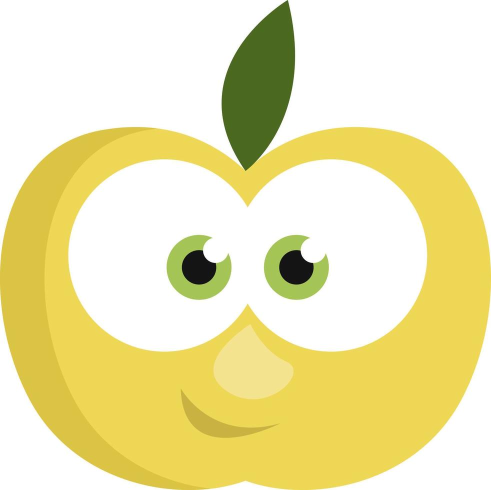 Yellow apple with eyes, illustration, vector on a white background.