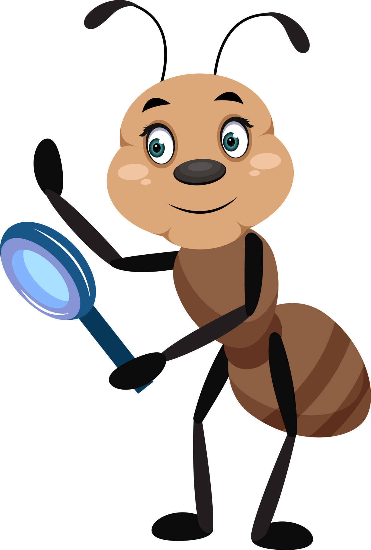 Ant with magnifying tool, illustrator, vector on white background