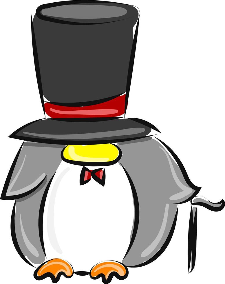 pingüino con sombrero, ilustración, vector sobre fondo blanco