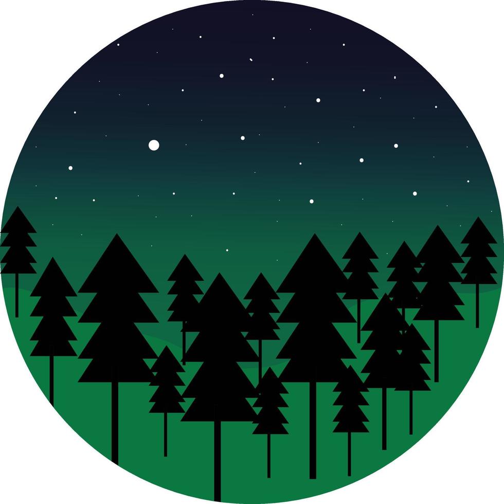 Forest in the night ,illustration, vector on white background.