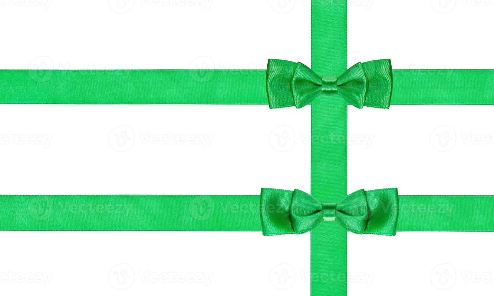 two double green bow knots on three satin ribbons photo