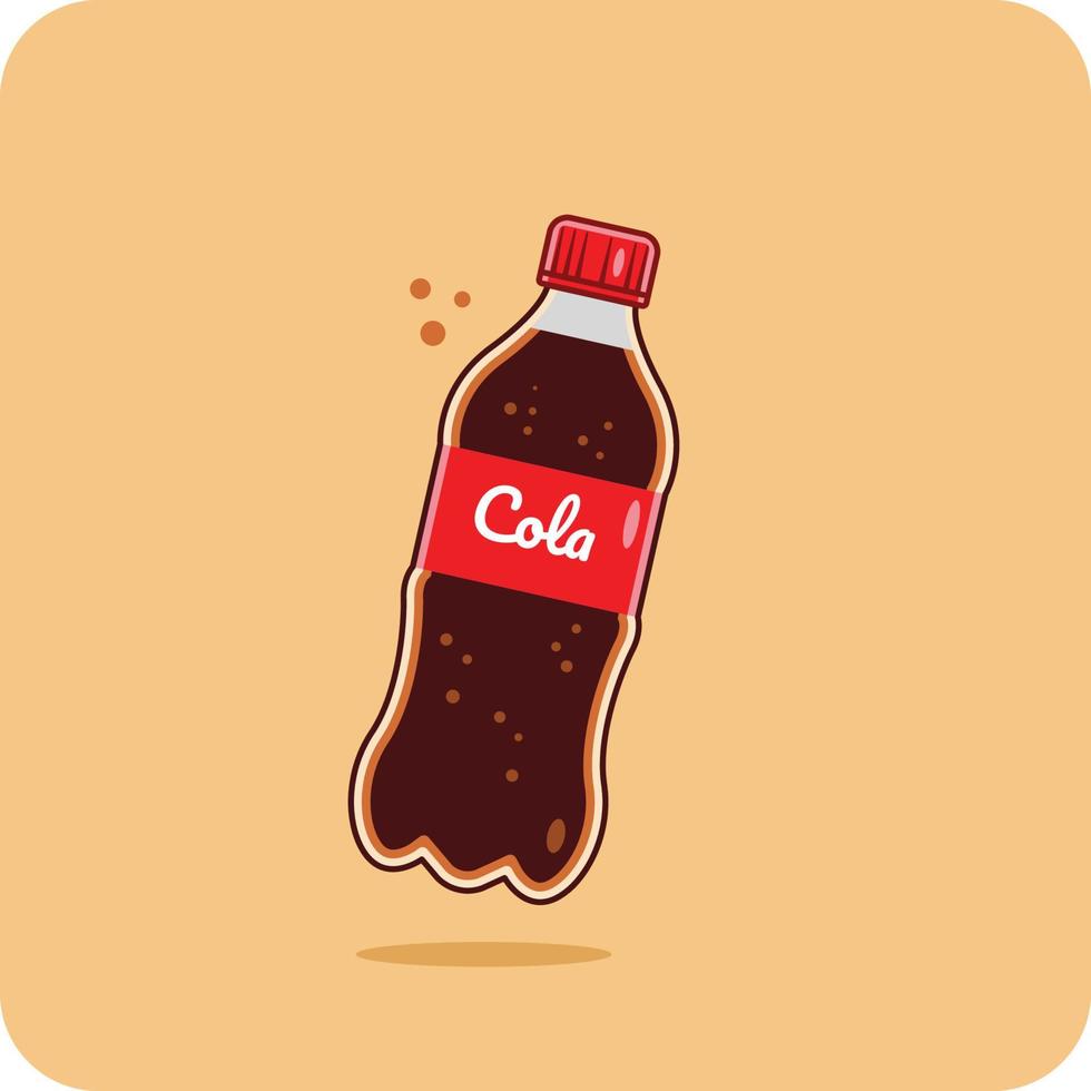 Cola soda in bottle plastic, icon and flat design on yellow background. vector