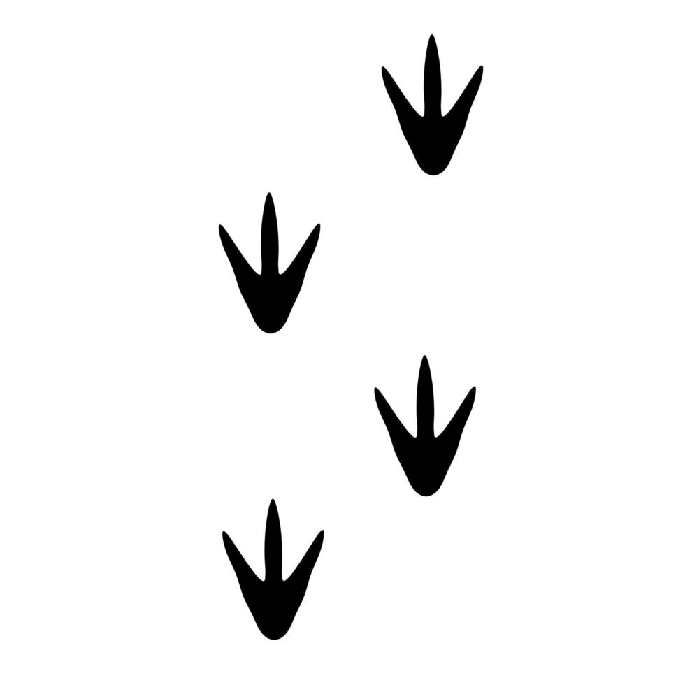 Black vector of chicken feet running on a white background. The fine pattern of the rooster trail is great for logos, posters and banners. silhouette