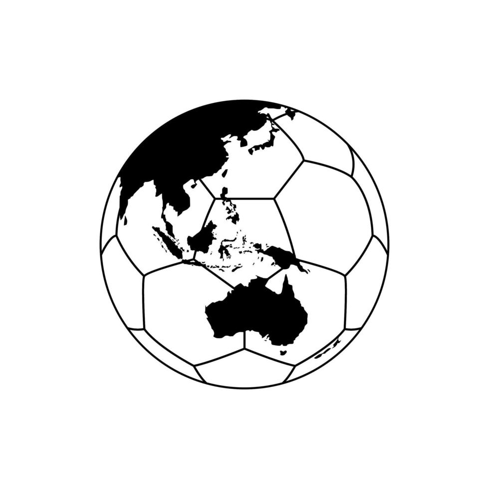 World Map on the Foot Ball Silhouette for Icon, Symbol, Pictogram, Sport News, Art Illustration, Apps, Website or Graphic Design Element. Vector Illustration