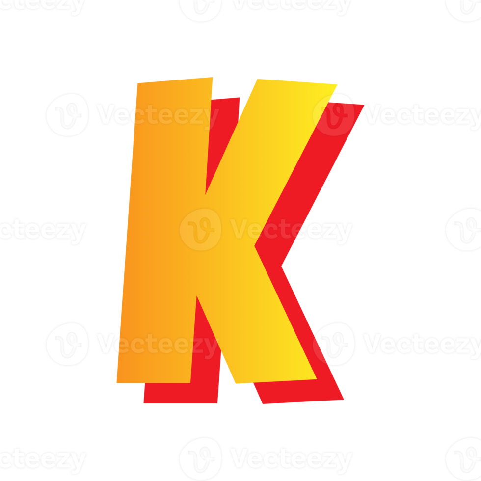 Letter k, comic style typeface with transparent background. png file