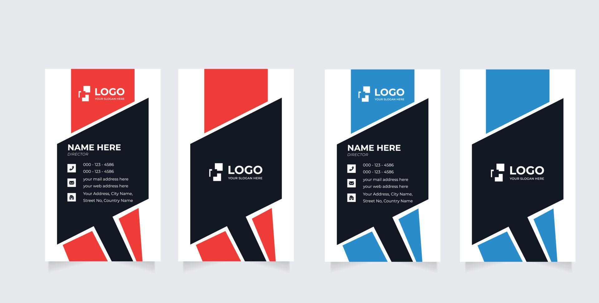 Business Card Print Template. Double-sided Personal Visiting Card with Company Logo. Clean Flat Design. Rounded Corners vector