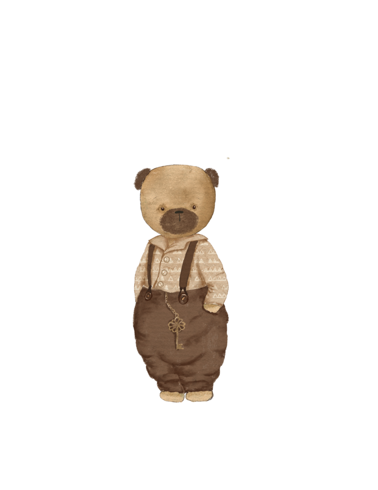 Cute vintage toy teddy bear boy png