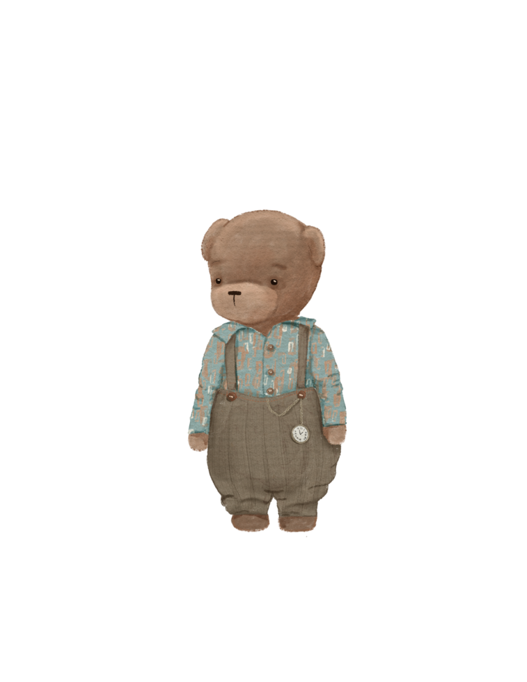 Cute vintage toy teddy bear boy png