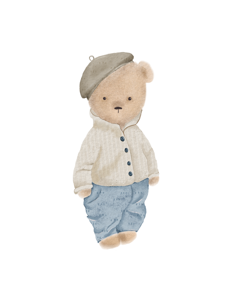 Cute vintage toy teddy bear boy png