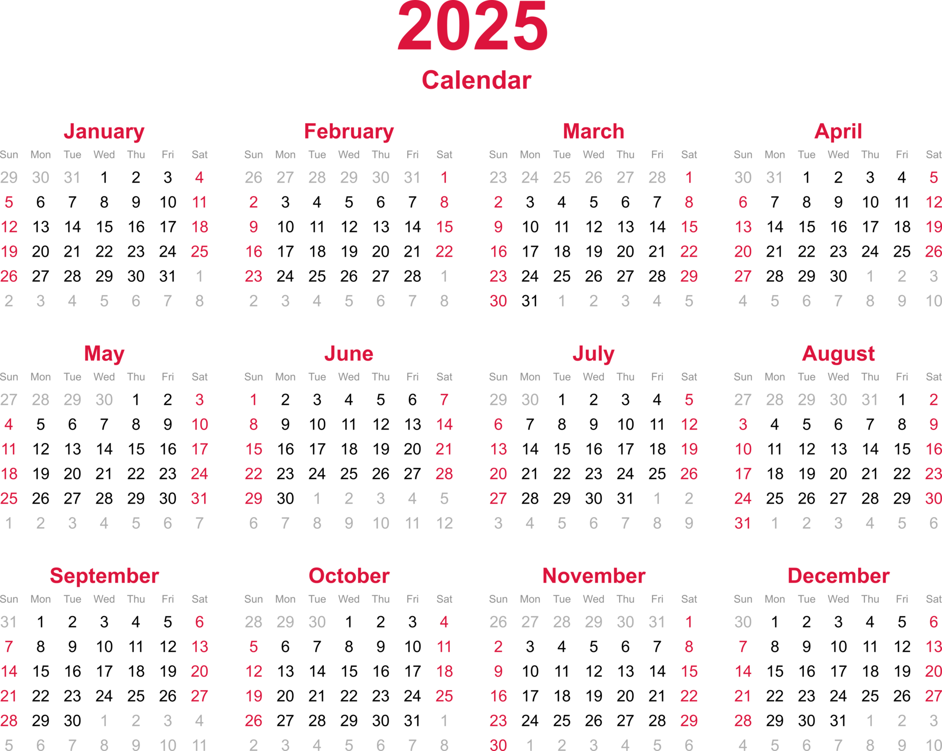 12 Month Calendar Year 2025 On Transparency Background 13487115 PNG
