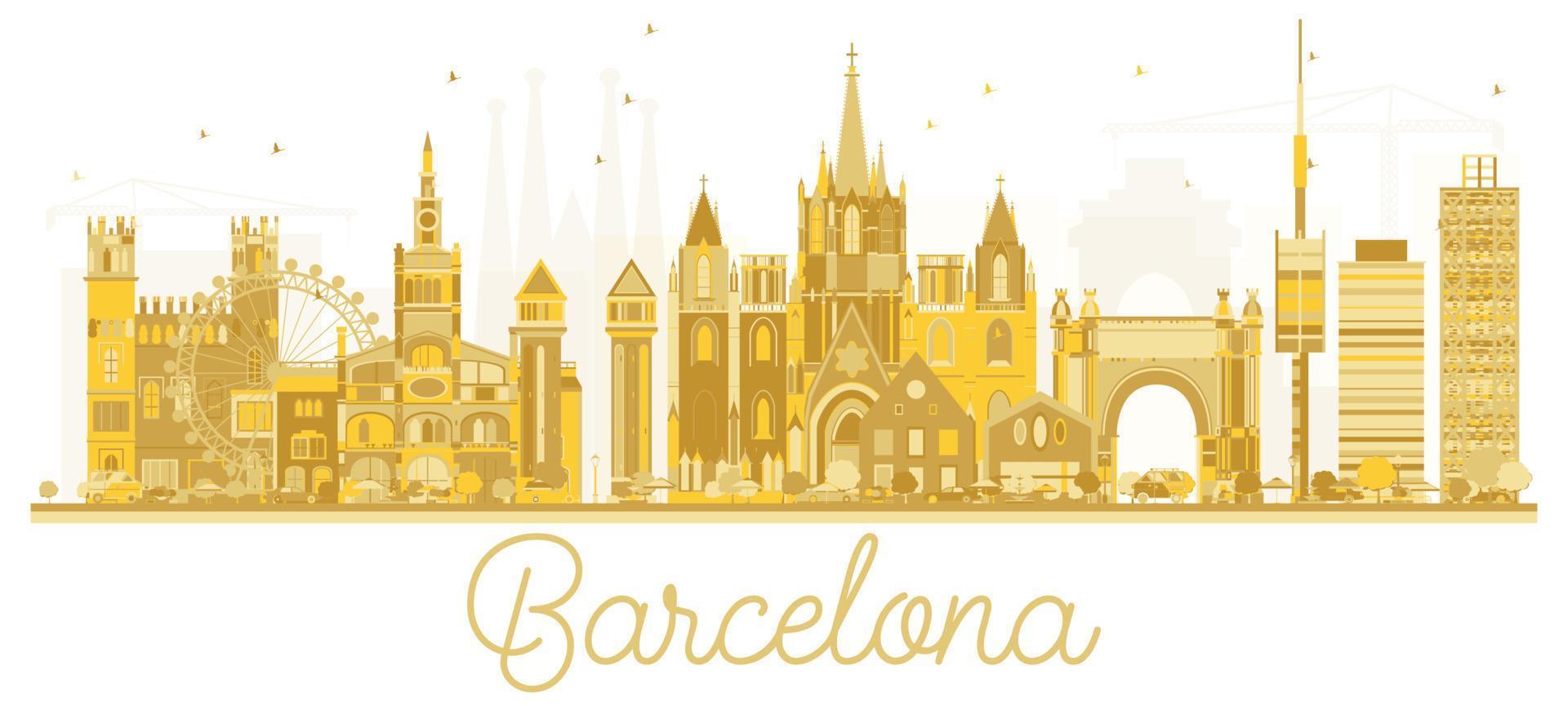 Barcelona Spain City skyline golden silhouette. vector
