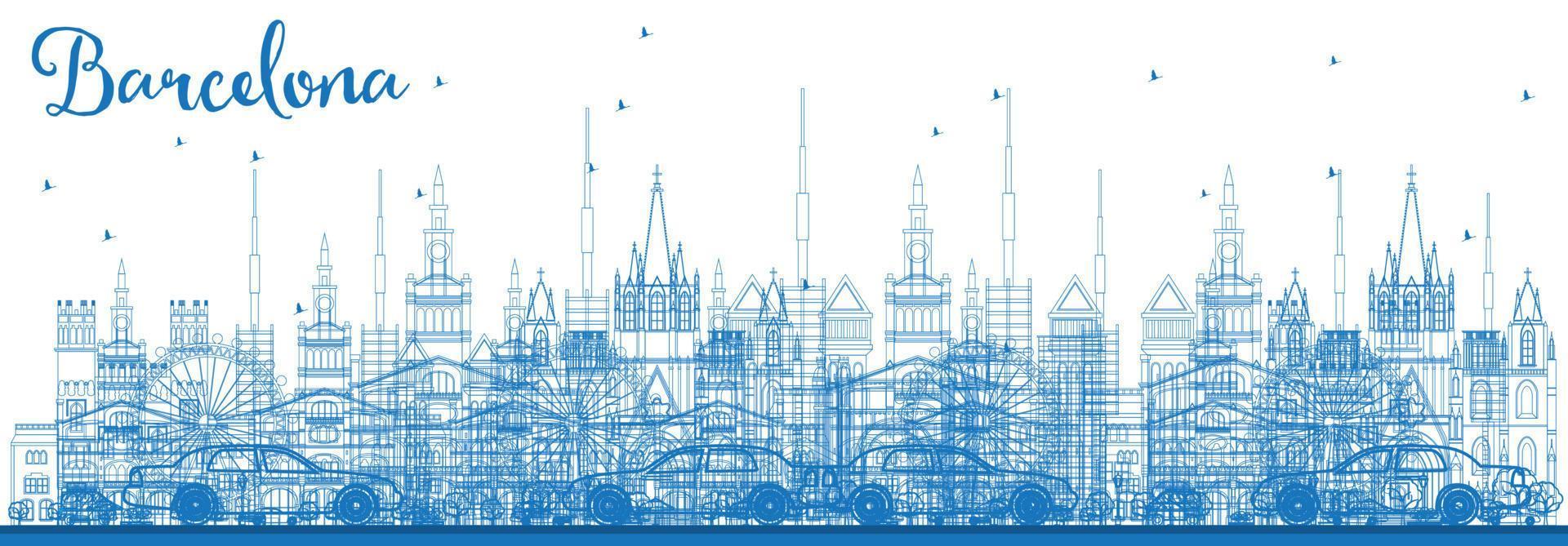 delinear el horizonte de barcelona con edificios azules. vector
