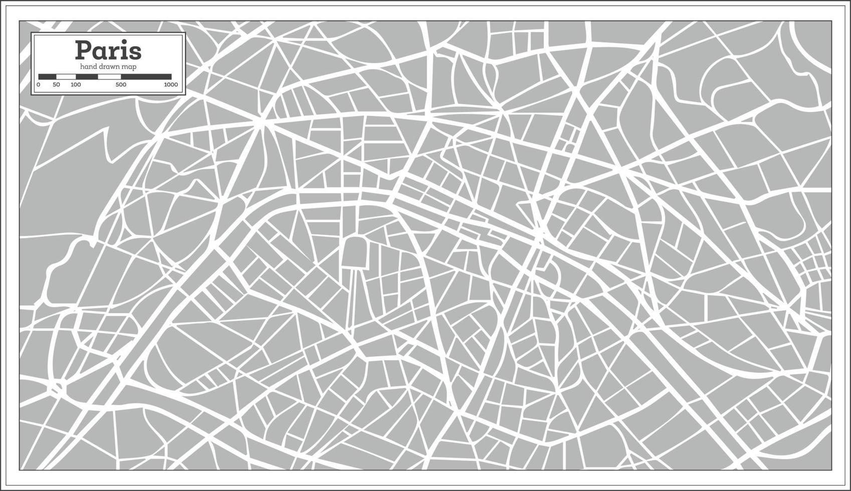Paris Map in Retro Style. Hand Drawn. vector