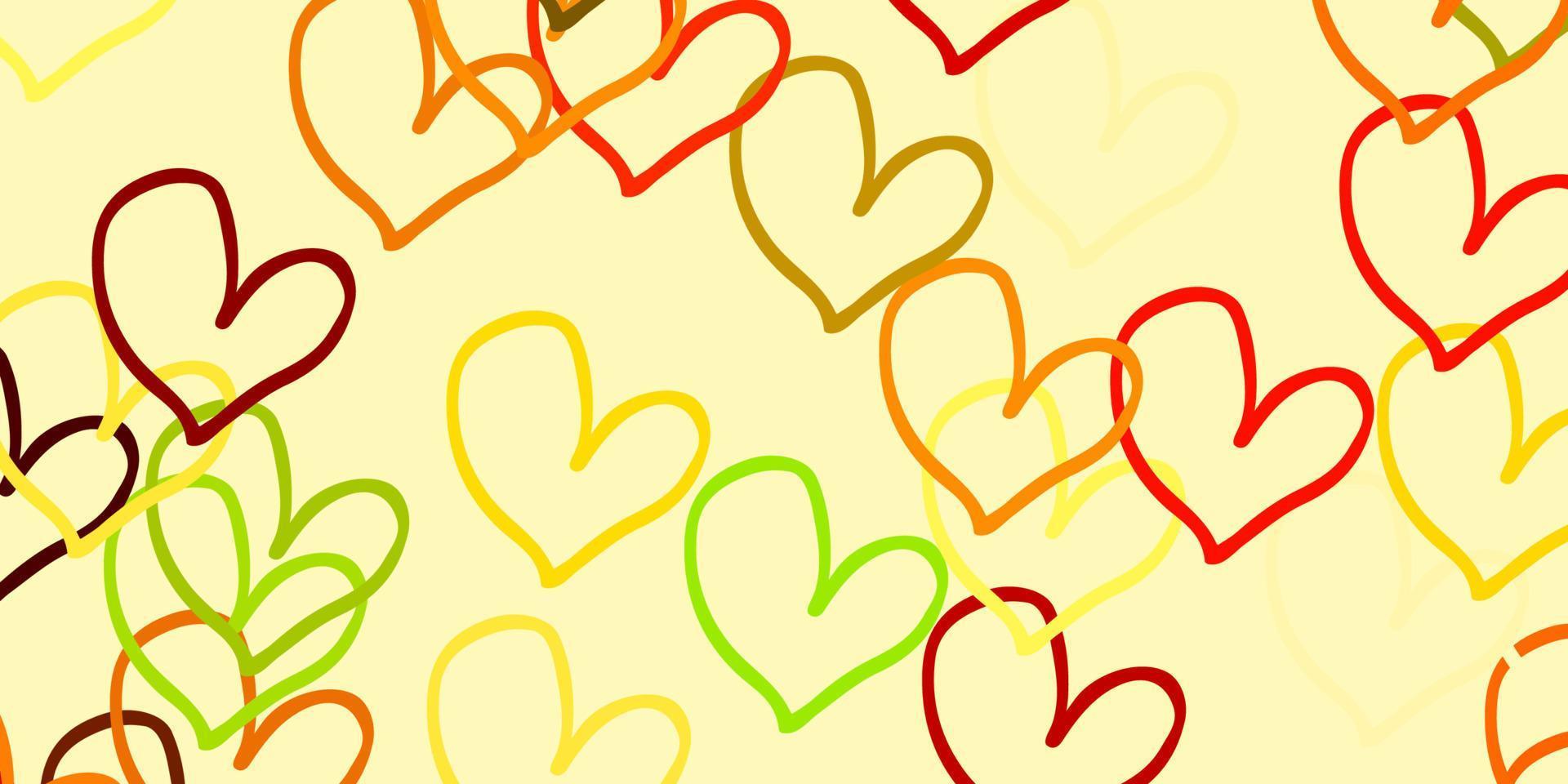 Light Green, Red vector background with Shining hearts.