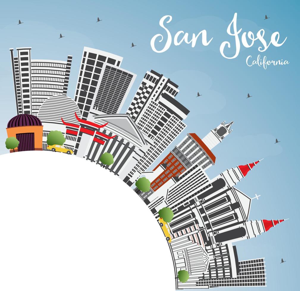 San Jose California Skyline with Gray Buildings, Blue Sky and Copy Space. vector